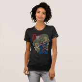 激しいドラゴンアートに面した侍日本の戦士 Tシャツ (正面フル)