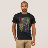 激しいドラゴンアートに面した侍日本の戦士 Tシャツ (正面フル)