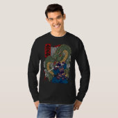 激しいドラゴンアートに面した侍日本の戦士 Tシャツ (正面フル)
