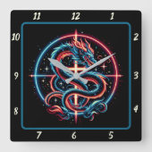 激しいドラゴン包まれた金ゴールド スクエア壁時計 (正面)