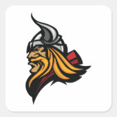 激しいバイキングの戦士の頭のノーズヘルメットと髭 スクエアシール (正面)