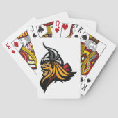 激しいバイキングの戦士の頭のノーズヘルメットと髭 トランプ (裏面)