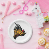 激しいバイキングの戦士の頭のノーズヘルメットと髭 ペーパープレート (パーティー)