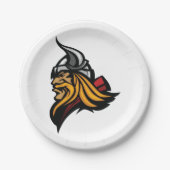 激しいバイキングの戦士の頭のノーズヘルメットと髭 ペーパープレート (正面)