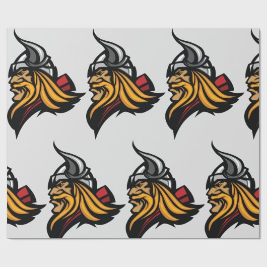 激しいバイキングの戦士の頭のノーズヘルメットと髭 ラッピングペーパー (フラット)