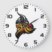激しいバイキングの戦士の頭のノーズヘルメットと髭 ラージ壁時計 (正面)