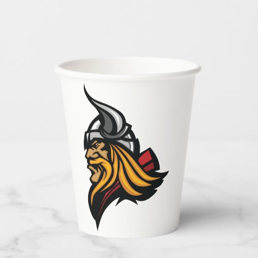 激しいバイキングの戦士の頭のノーズヘルメットと髭 紙コップ (正面)