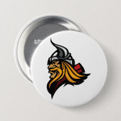 激しいバイキングの戦士の頭のノーズヘルメットと髭 缶バッジ (正面&裏面)