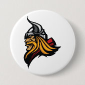 激しいバイキングの戦士の頭のノーズヘルメットと髭 缶バッジ (正面)