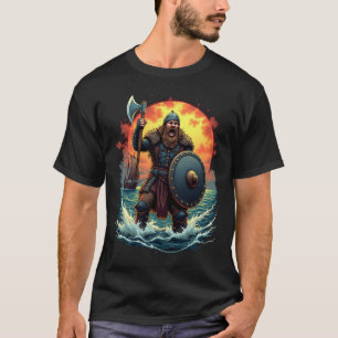 激しいバイキング戦士グラフィックティー Tシャツ