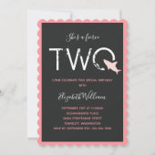 激しいピンクのサメはっきりした動物の第2の誕生日 招待状 (正面)