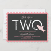 激しいピンクのサメはっきりした動物の第2の誕生日 招待状 (正面)