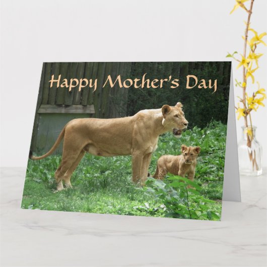 激しいママのライオンの母の日大きいカード カード (黄色い花)
