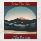 激しいミニマリストのモンタビーチ オーシャンウェーブ ロゴ ワインラベル (シングルラベル)