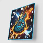 激しいミュージカル爆発の中のエレキギター スクエア壁時計 (傾斜)