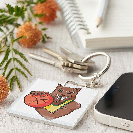 激しいワイルドキャットバスケットボールマスコット キーホルダー