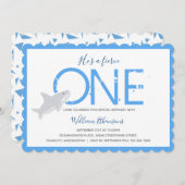 激しいワンシャーク動物第一誕生日 招待状 (正面/裏面)