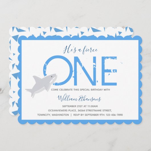 激しいワンシャーク動物第一誕生日 招待状 (正面/裏面)