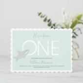 激しい一緑の白いサメ動物第一誕生日 招待状 (スタンド正面)