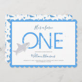 激しい一青の白いサメ動物第一誕生日 招待状 (正面/裏面)