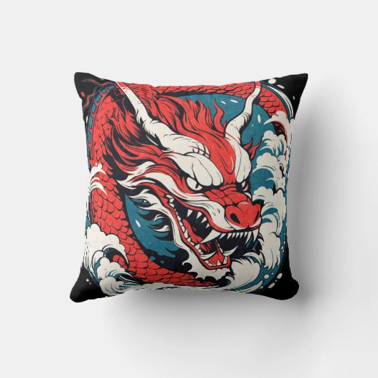 激しい中国のまたは日本のドラゴン クッション (裏面)