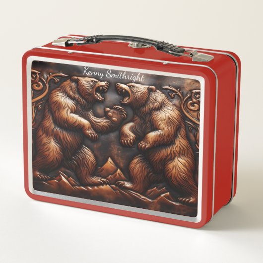 激しい動きでギリギリした革 メタルランチボックス (裏面)