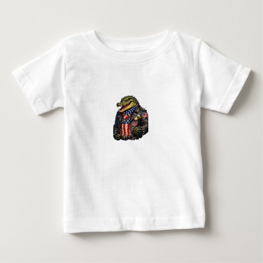激しい愛国心のワニバイク野郎の革ジャケット様 ベビーTシャツ (正面)