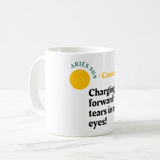 激しい感覚 – 牡羊座の太陽、がん月〔占星術の〕十二宮図ムー コーヒーマグカップ (正面左)