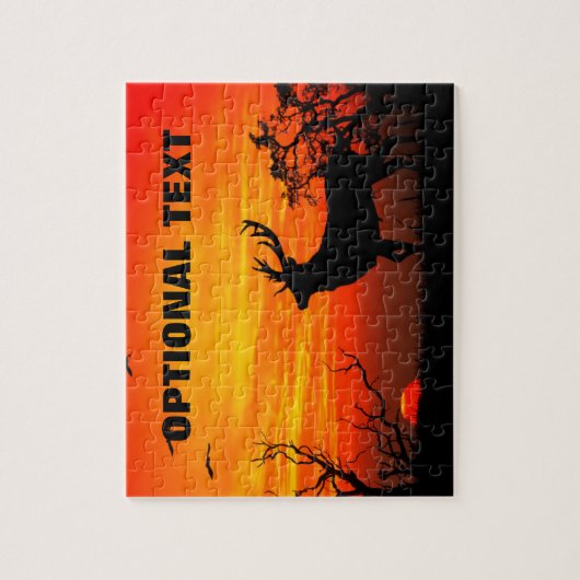 激しい日没に対してシルエットを描かれる大きい木びき台 ジグソーパズル (縦)