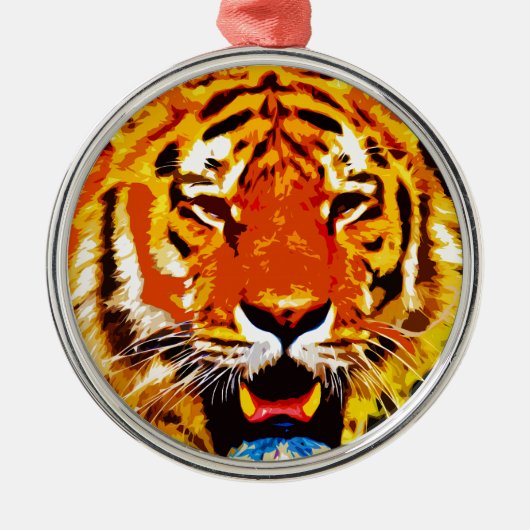 激しい明るいオレンジ色のシベリアタイガー メタルオーナメント (正面)