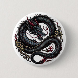激しい炎のドラゴンラウンドボタン 🐉🔥 ファンタジーボタン 缶バッジ