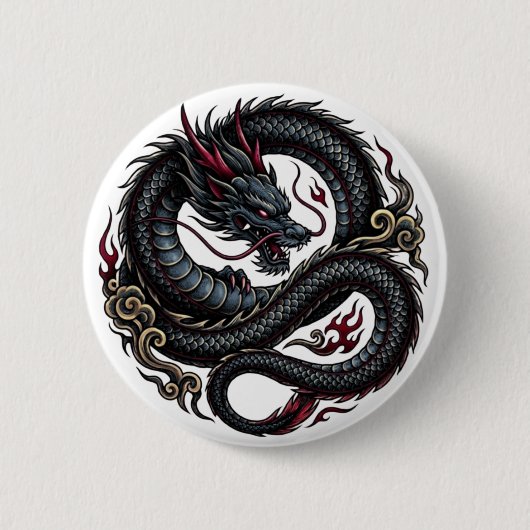 激しい炎のドラゴンラウンドボタン 🐉🔥 ファンタジーボタン 缶バッジ (正面)