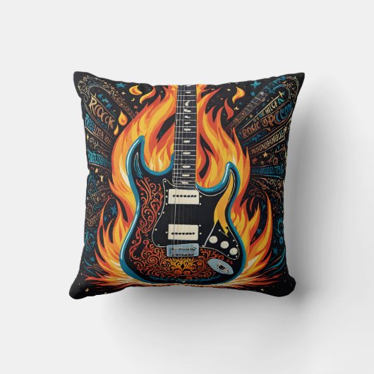 激しい炎の中でギターが燃え上がる クッション (裏面)