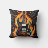 激しい炎の中でギターが燃え上がる クッション (正面)