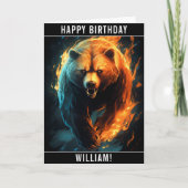 激しい炎の熊のハッピーバースデー名 カード (正面)