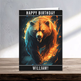 激しい炎の熊のハッピーバースデー名 カード