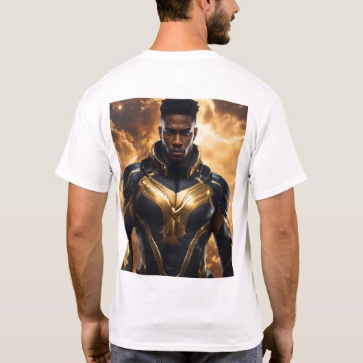 激しい炎スーパーヒーローはかりで測デザイン Tシャツ (裏面)