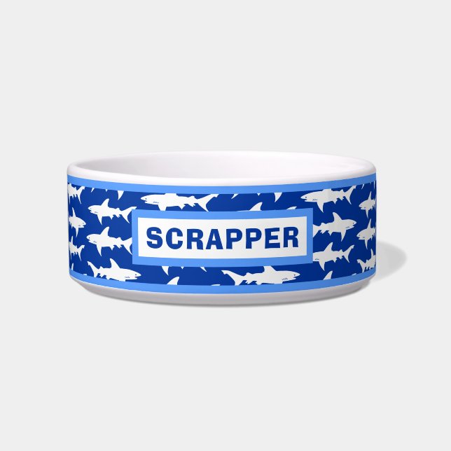 激しい犬または猫のためのおもしろいな鮫の食糧ボール ボウル (正面)