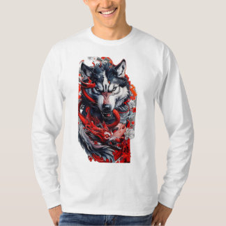 激しい狼と赤龍Tシャツ Tシャツ