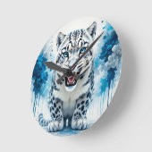 激しい白ヒョウ ラウンド壁時計 (傾斜)