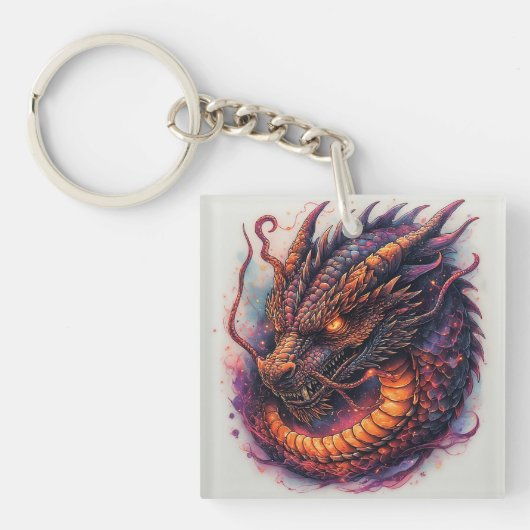 激しい目をしたドラゴンの頭 キーホルダー (正面)