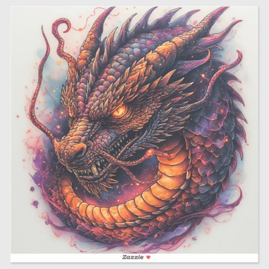 激しい目をしたドラゴンの頭 シール (シート)