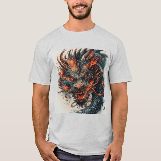 激しい目をしたドラゴンの頭 Tシャツ (正面)
