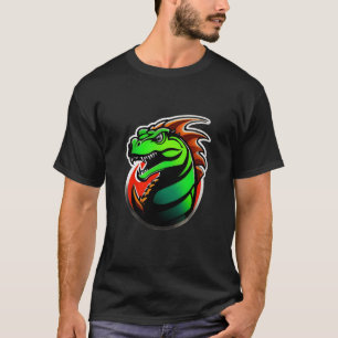 激しい緑のドラゴンのアートワーク Tシャツ