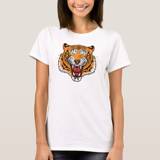 激しい虎の頭のイラスト-24327 フーディ Tシャツ (正面)