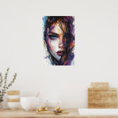 激しい視線 – 強さと強さの水色ポートレート ポスター (キッチン)