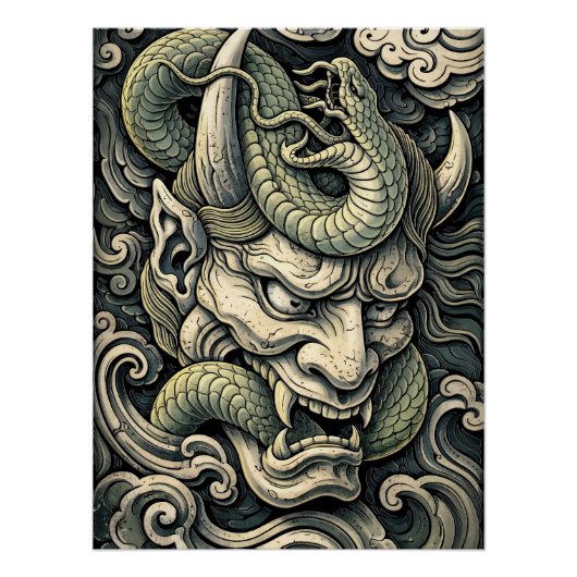激しい角のある悪魔の蛇の嵐ポップアート ポスター (正面)