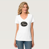 激しい贈り物，女性のVネックTシャツ，白 Tシャツ (正面フル)