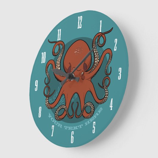 激しい赤いタコの触手文字 ラージ壁時計 (傾斜)