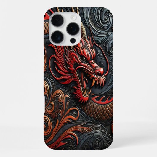激しい赤龍レリーフアート iPhoneケース (裏面)